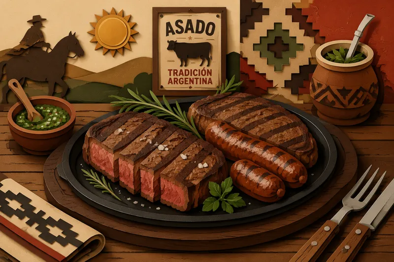 Grillattuja argentiinalaisia liha-annoksia ja mausteita Grillattuja argentiinalaisia liha-annoksia ja mausteita