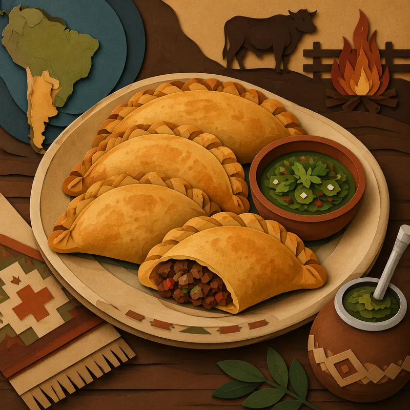 Lämpimiä argentiinalaisia empanada-taikinanyyttejä tarjoilulautasella Lämpimiä argentiinalaisia empanada-taikinanyyttejä tarjoilulautasella