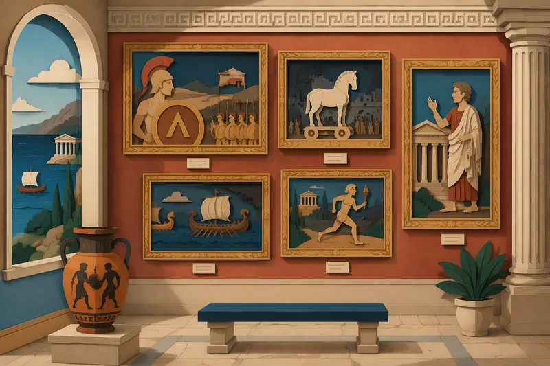 Kultakehyksisiä taideteoksia klassisessa taidegalleriassa