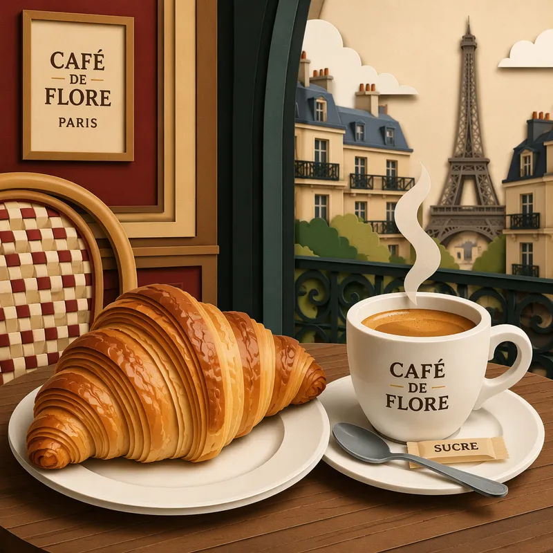 Tuore croissant ja kuppi espressoa Tuore croissant ja kuppi espressoa