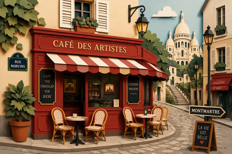 Café des Deux Moulinsin klassinen julkisivu Montmartrella Café des Deux Moulinsin klassinen julkisivu Montmartrella