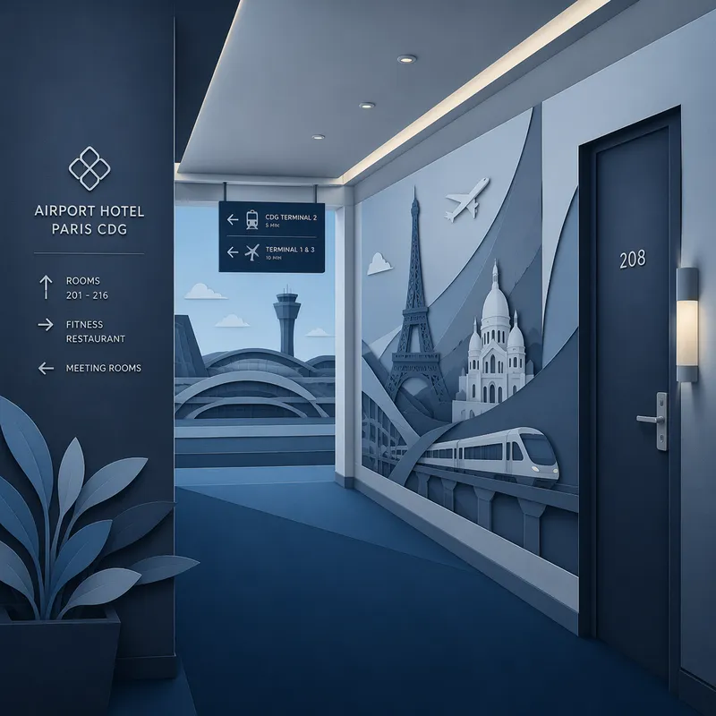 Moderni hotellihuoneen käytävä lentokentän lähellä