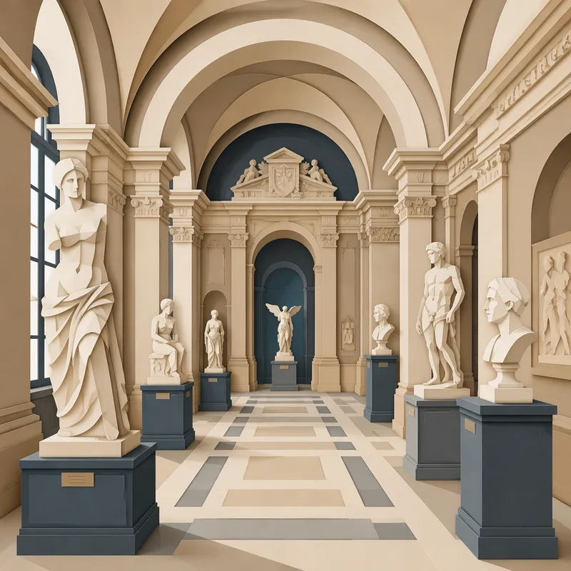 Louvren taidemuseon veistosgalleria ja antiikin patsaat Louvren taidemuseon veistosgalleria ja antiikin patsaat