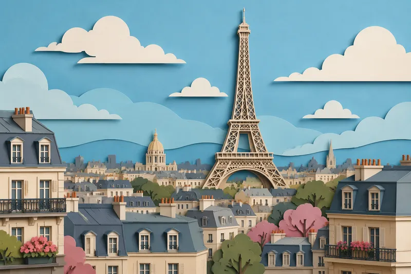 Eiffel-torni Pariisin yllä pilvettömänä päivänä Eiffel-torni Pariisin yllä pilvettömänä päivänä