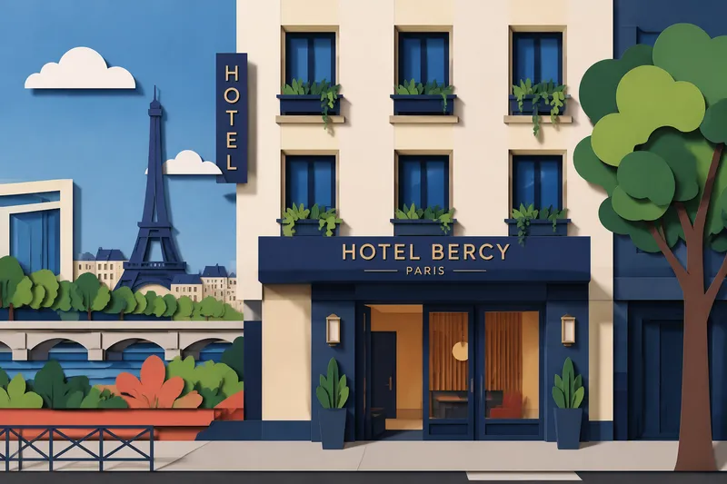 Moderni hotellirakennus Pariisin kaupunkimaisemassa Moderni hotellirakennus Pariisin kaupunkimaisemassa