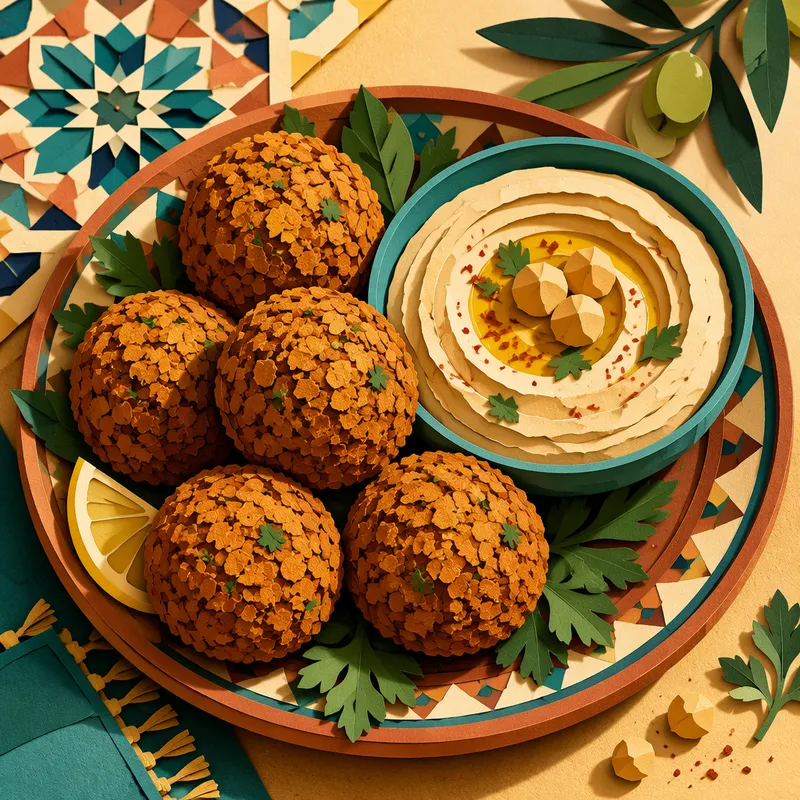 Rapeita falafel-pyörykkeitä tarjoilulautasella
