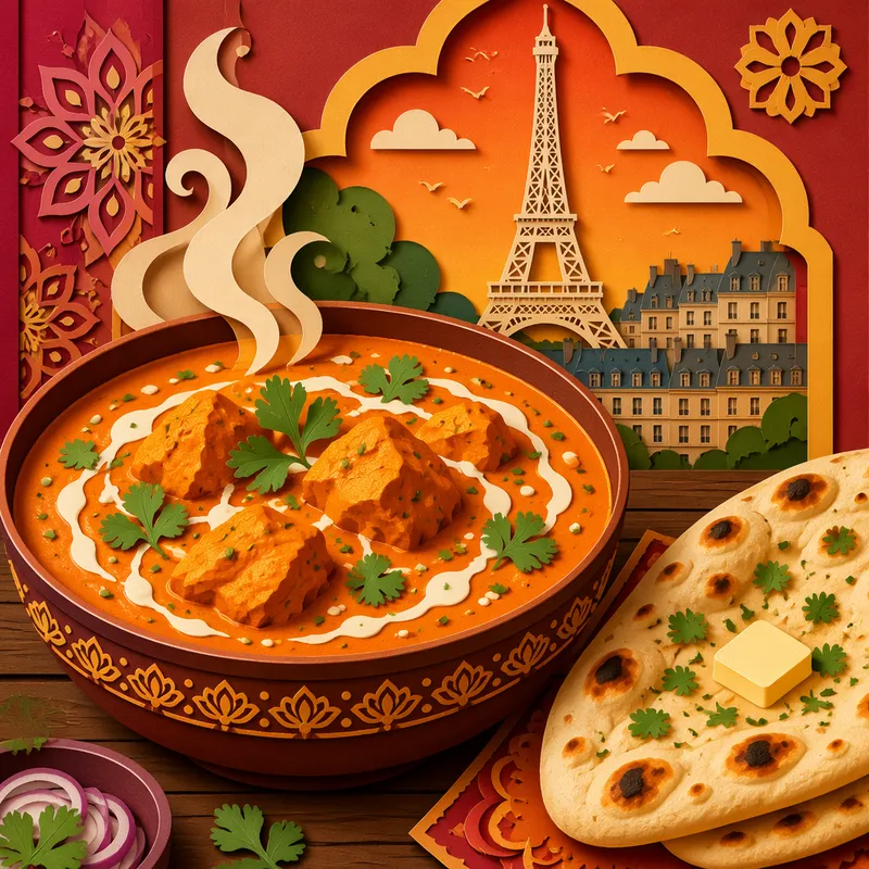Butter Chicken annos ja tuoretta naan-leipää Butter Chicken annos ja tuoretta naan-leipää
