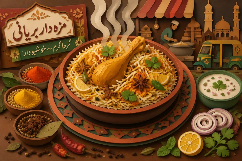 Höyryävä annos pakistanilaista biryani-riisiruokaa