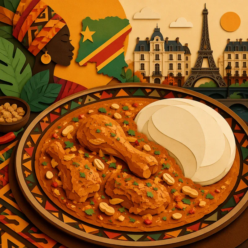 Perinteinen kongolainen moambe-kana ja fufu-lisäke Perinteinen kongolainen moambe-kana ja fufu-lisäke