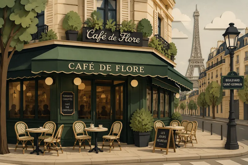 Le Café de Floren historiallinen julkisivu Pariisissa