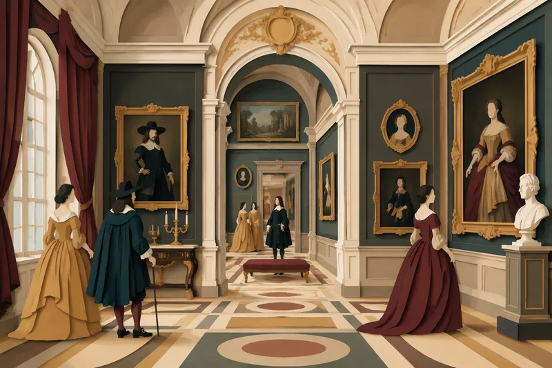 Taidemuseon suuri galleria täynnä klassisia maalauksia