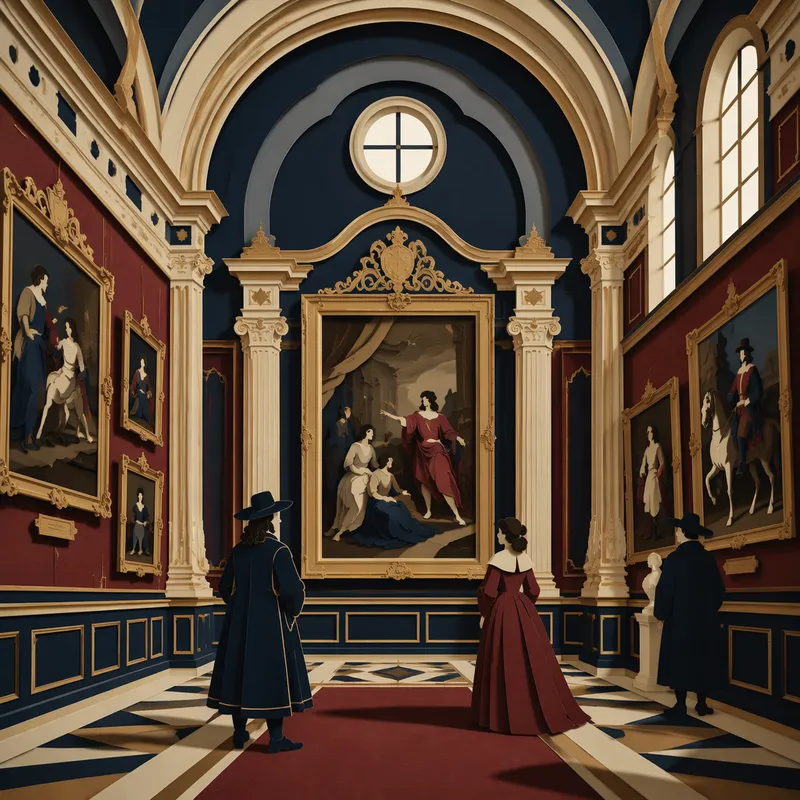 Louvren taidemuseon suuri galleria ja klassista taidetta Louvren taidemuseon suuri galleria ja klassista taidetta
