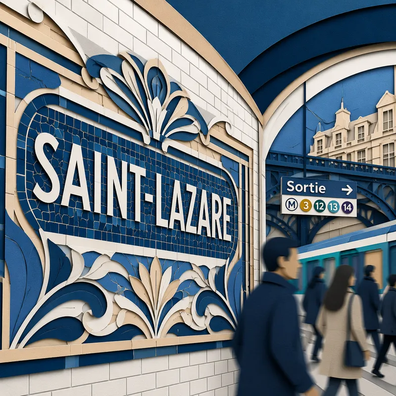 Metroaseman mosaiikkitaidetta ja kiireisiä matkustajia