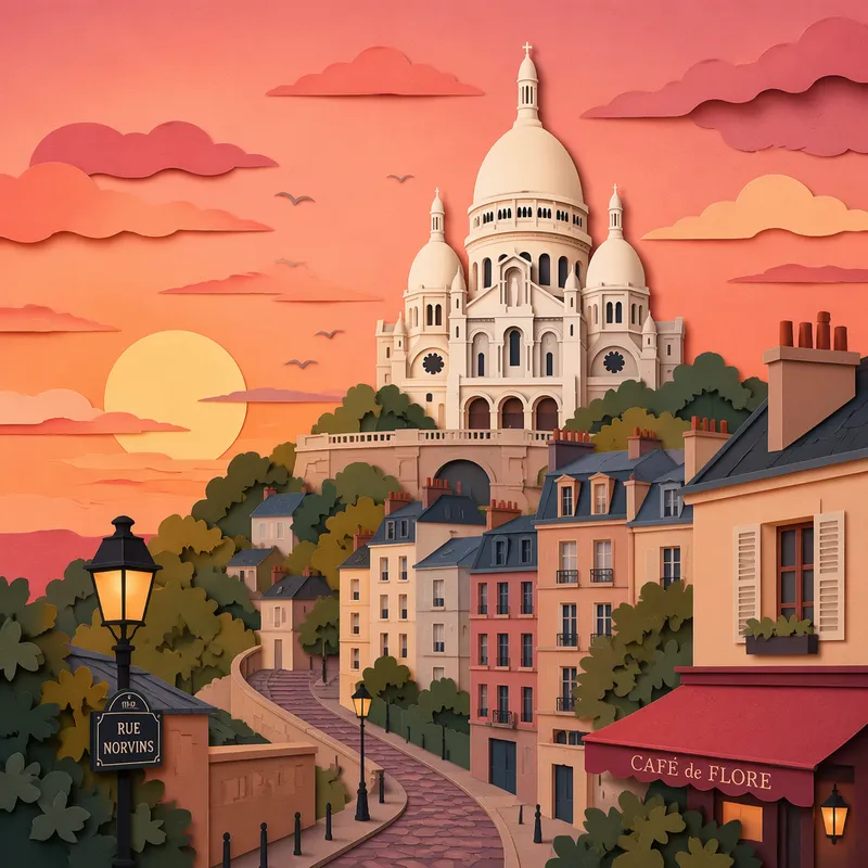 Sacré-Cœurin basilika auringonlaskun aikaan Sacré-Cœurin basilika auringonlaskun aikaan