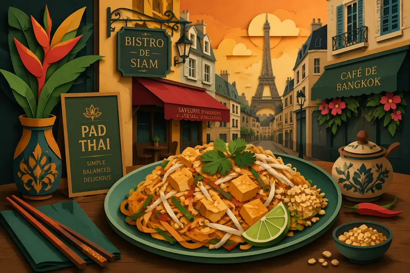 Pad Thai -annos tarjoiltuna lautasella Pad Thai -annos tarjoiltuna lautasella