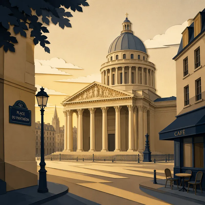 Panthéonin ympäristö Latinalaiskorttelissa auringonlaskun aikaan