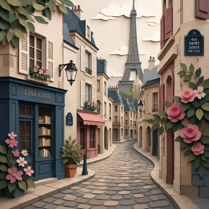 Kapea mukulakivikatu ja historiallisia taloja Le Maraisissa