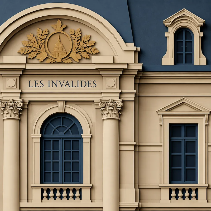 Yksityiskohta Hôtel des Invalidesin historiallisesta julkisivusta Yksityiskohta Hôtel des Invalidesin historiallisesta julkisivusta