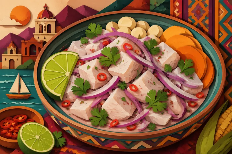 Perulainen ceviche-annos tuoreista raaka-aineista