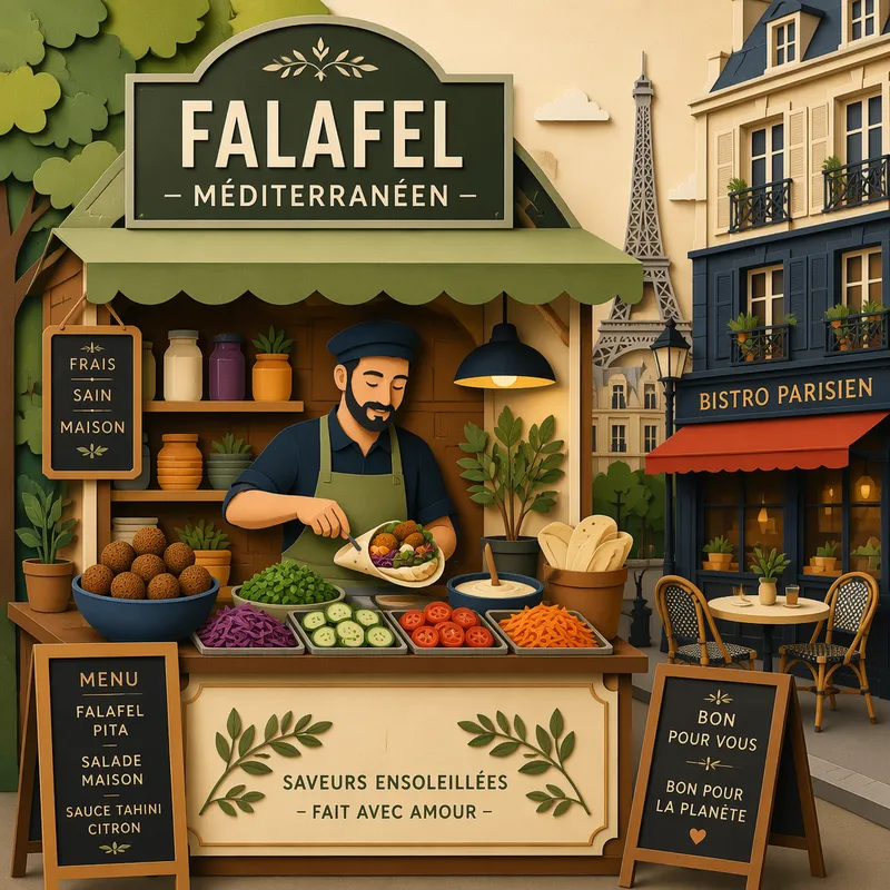 Värikäs katuruokakoju ja falafelannos Värikäs katuruokakoju ja falafelannos