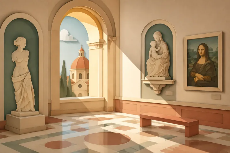 Valon ja varjon leikki rauhallisessa museotilassa Valon ja varjon leikki rauhallisessa museotilassa