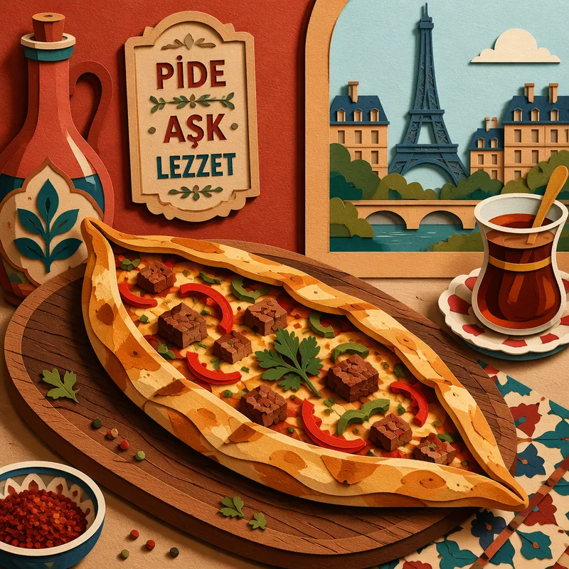 Uunituore turkkilainen pide-pizza puualustalla