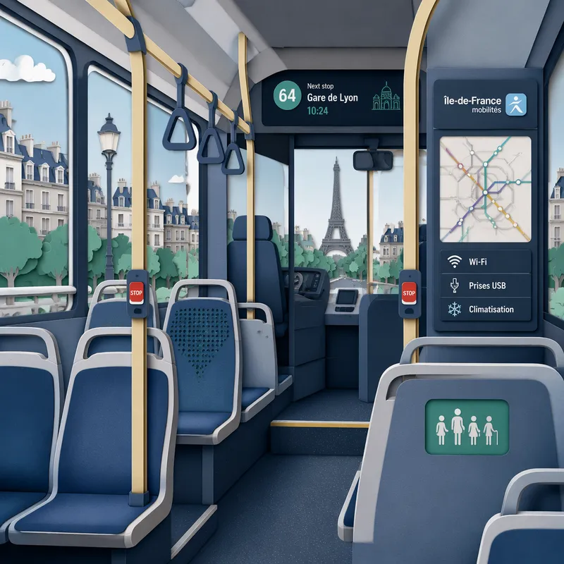 Pariisin bussin sisätilat Pariisin bussin sisätilat