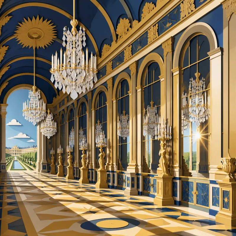 Versaillesin palatsin kuuluisa peilisali kristalli-kruunuineen Versaillesin palatsin kuuluisa peilisali kristalli-kruunuineen
