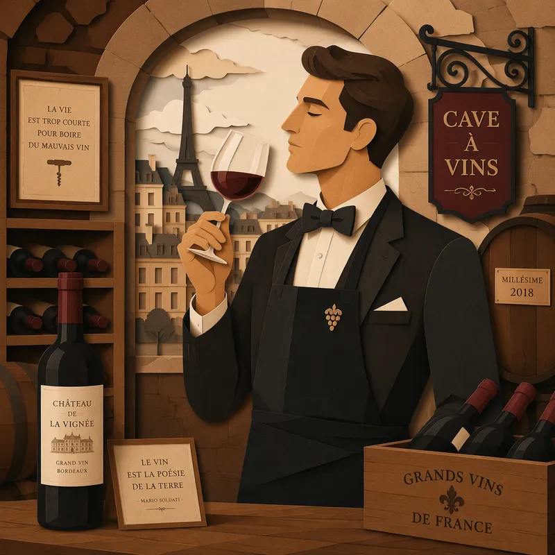 Sommelier maistelemassa punaista viiniä kellarimaisessa ympäristössä